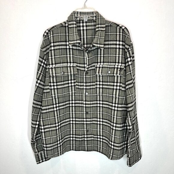 Zyia Gray Sierra Route Flannel shirt Size L wool blend button down plaid shacket - Picture 3 of 7